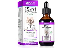 QWSYAAY Cat Multivitamin, 15 in 1 Cat Multivitamin Liquid Drops, Cats Vitamins and Supplements with Glucosamine and Probiotics, Bones, Joint, Skin & Coat, Bladder, Immune System Support, 60ML
