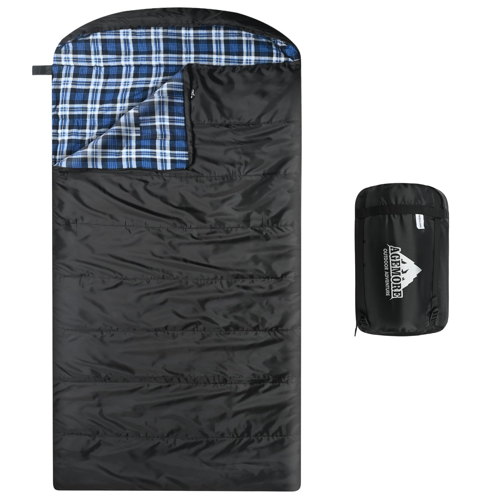 Photo 1 of AGEMORE Cotton Flannel Sleeping Bag for Adults, Lightweight XXL Cotton Sleeping Bag for Camping Backpacking or Hiking, Water Resistant,3-4 Season Warm & Cool Weather