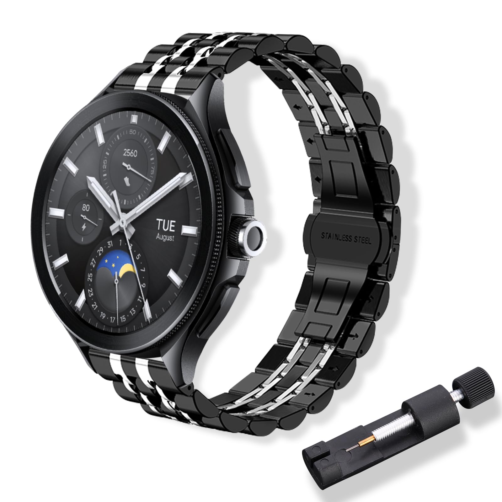 RoYiio Metal Strap for Xiaomi Watch 2/2 Pro/S4/S3/S2 Straps Forerunner 570 47mm/Forerunner 265 Strap Stainless Steel 22mm Replacement Band for Garmin Venu 4 45mm/Venu 3/Venu 2 - Black Silver