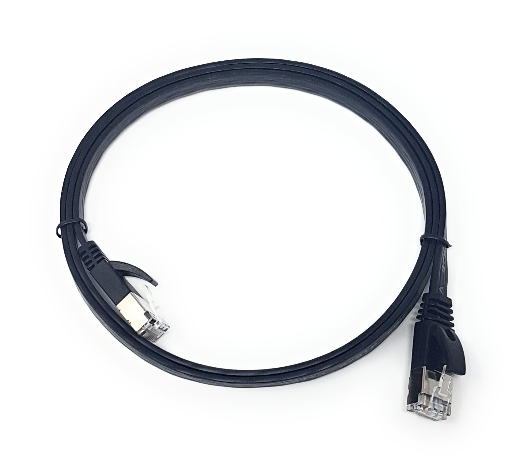 MainCore 1m Long Black FLAT CAT6a / S/STP/Ethernet LAN Patch Cable 500MHz / GIGABIT RJ45 / 32AWG / Compatible with CAT 5 / CAT 6 / CAT 7