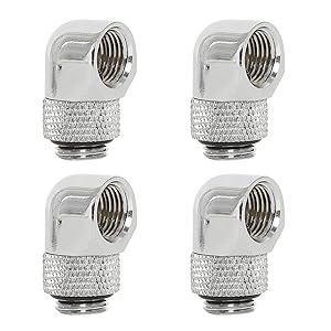YaeCCC 4 Pack Nickel-Plated Brass Silver Chrome G 1/4" Male to Female 90 Degree Rotary Fitting Adapter for Computer Water Cooling System (4 PCS)