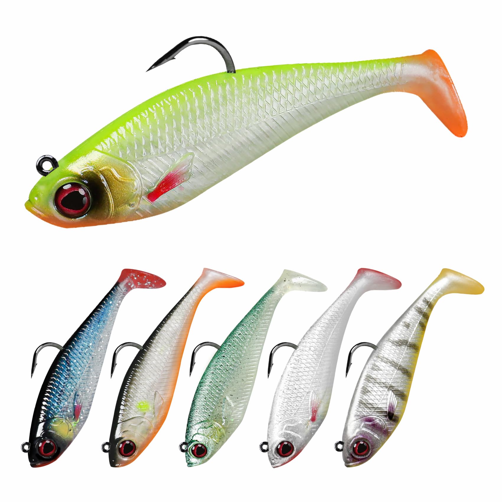 TRUSCEND Easy Catch Pre-Rigged Soft Lures, Unique Vibrating Swim Action and Trembly Sinking Move for More Bites, Amazing Soft Swimbait for Family Fishing, Fishing Lures for Bass Trout D2-2.8in-0.37oz