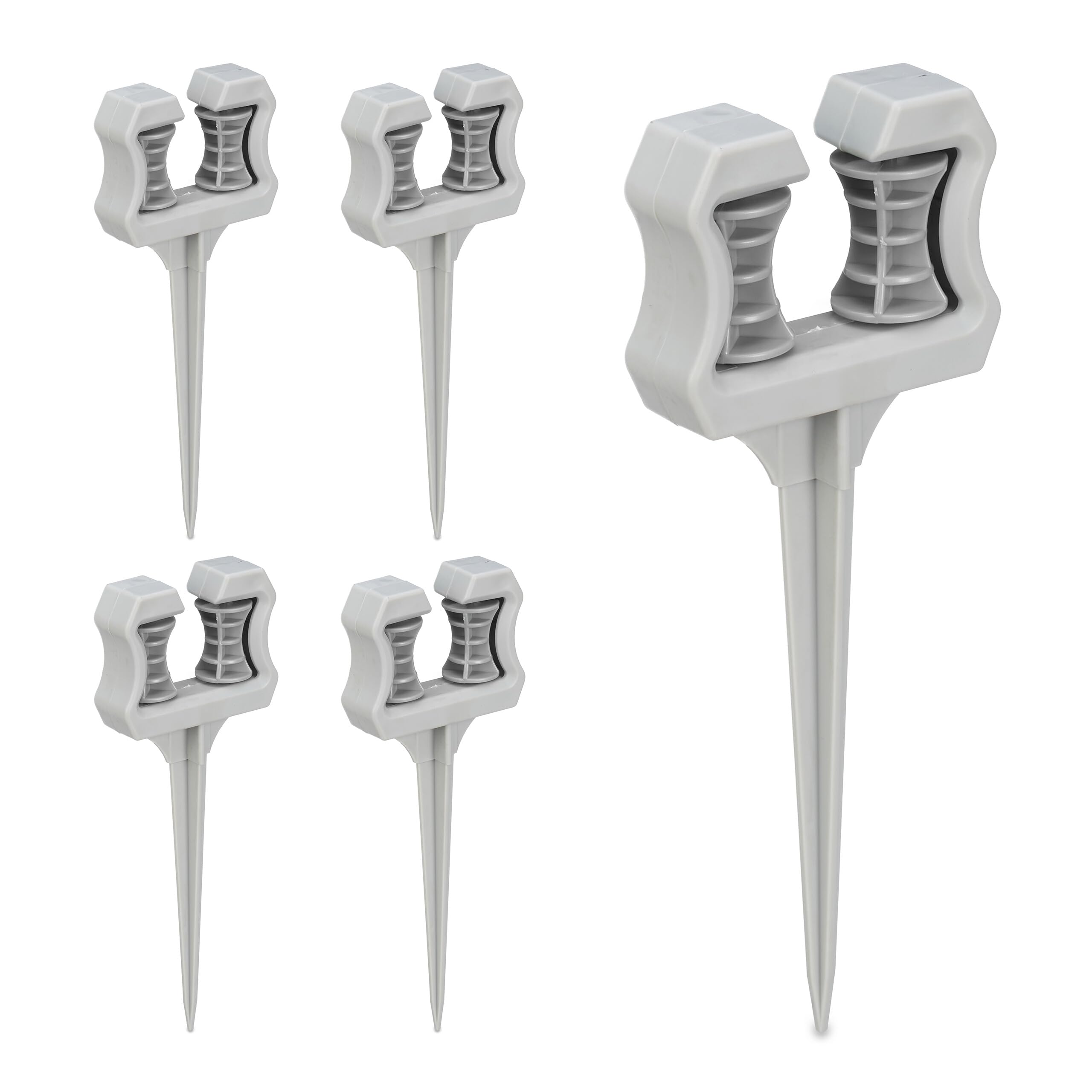 Relaxdays Garden Hose Guide, Set of 5, Ground Spike, Plastic, Discreet, Support, Practical, HxWxD: 26x10x3.5 cm, Grey