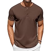 COOFANDY Men's Casual Henley T-Shirts Summer Short Sleeve Cotton Shirts Basic Button Tee Tops