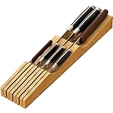 Knife Drawer Organizer, Bamboo Wood Knife Holder, Knife Block Fit for 7 Knives