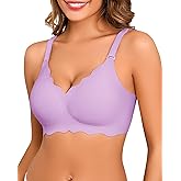 Seamless Bras for Women No Underwire Push Up Bra Full Coverage V-Neck Wirefree Bralettes Soft T-Shirt Everyday Bra Purple