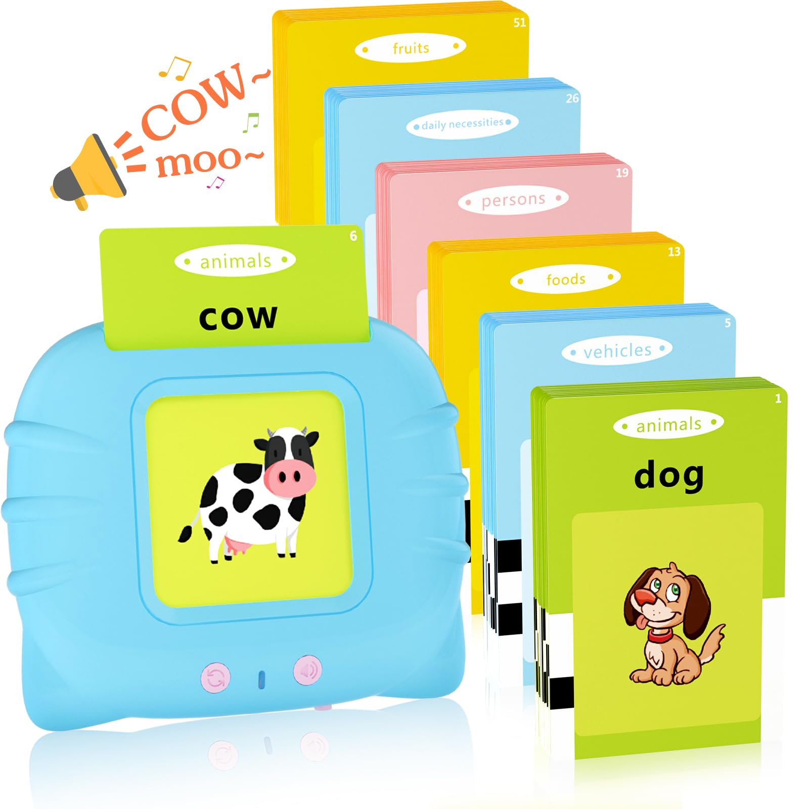 Talking Flash Cards with British English, 224 Words Flashcards Learning Reading Machine, Early Educational Toys Interactive Gift for 2 3 4 5 6 Years Old Baby Boys Girls - Blue