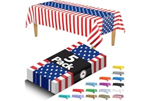 HSGUS 5 Pack Premium Patriotic Tablecloth USA Flag Plastic Tablecloth - 108 x 54 in. July 4th Disposable Rectangle Plastic Table Cloth Decorative Rectangle Table Cover - Disposable Table Cloths For Parties