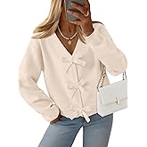 LILLUSORY Womens Cropped Cardigan Sweater Chunky Knit Tie Front Bow Fall Top V Neck Outfits Cute Cozy Clothes 2025 Trendy