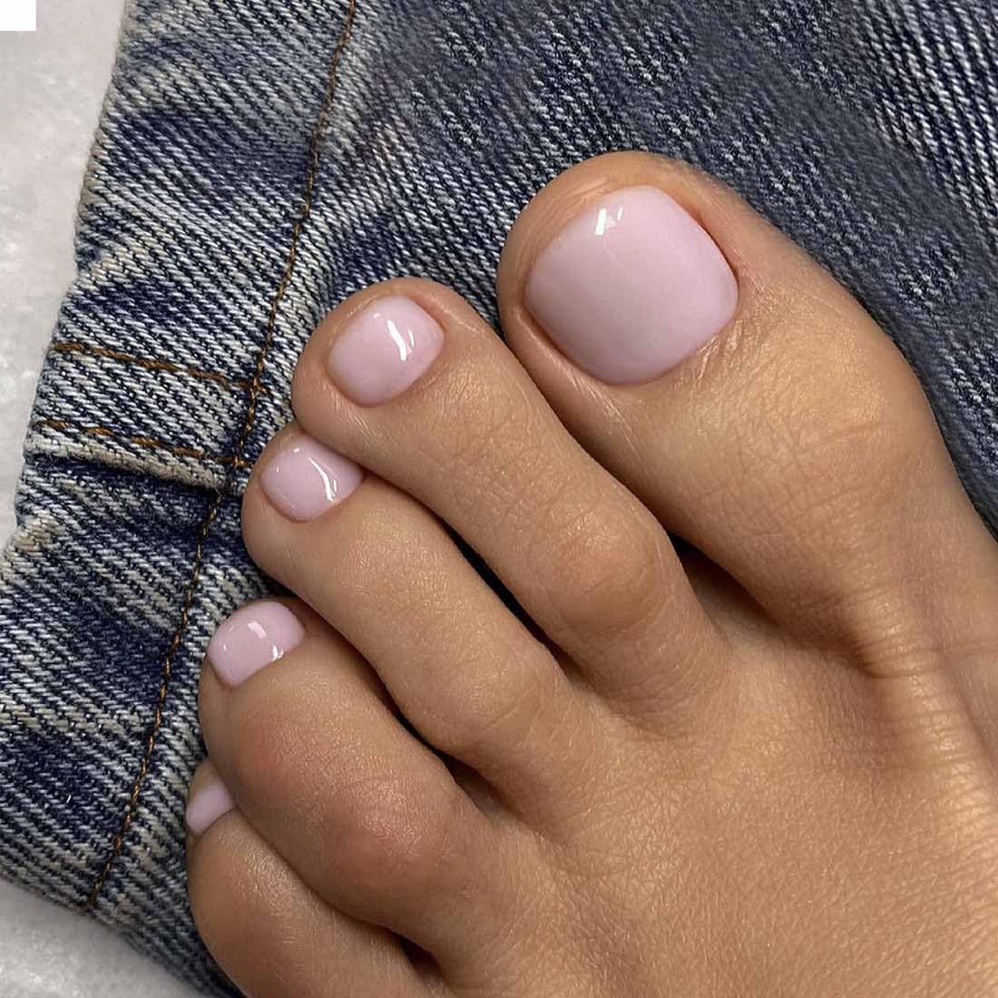 Cubahop 24pcs Short Pink Fake Toenails Square Glossy False Toe Nails Full Cover Acrylic Press on ToeNails for Women and Girls