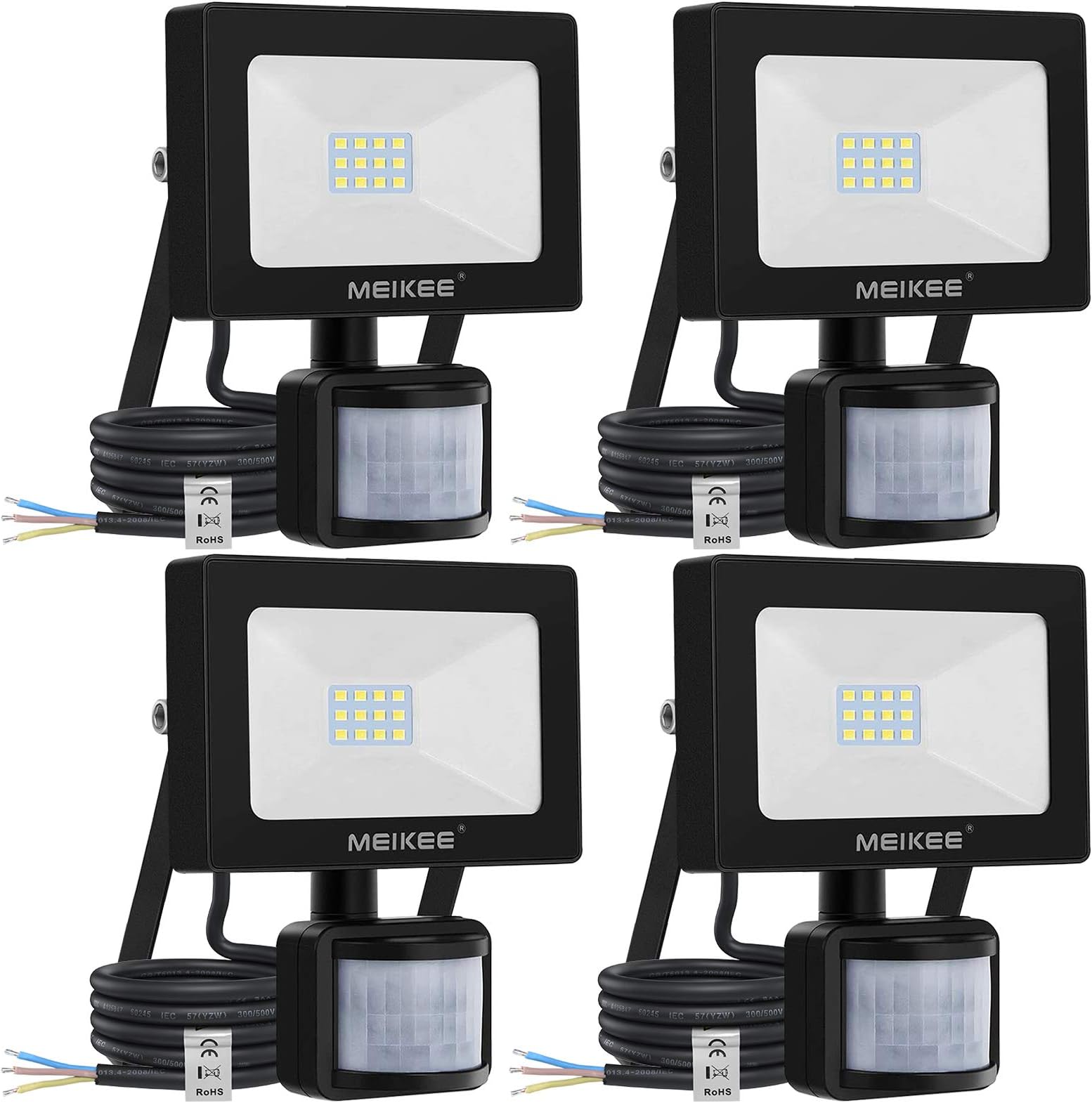 Security Lights with Motion Sensor, MEIKEE 10W PIR Light, Super Bright 1000Lumen LED Sensor Flood Lights Outdoor, IP66 Waterproof Perfect for Garage, Garden and Forecourt Pack of 4