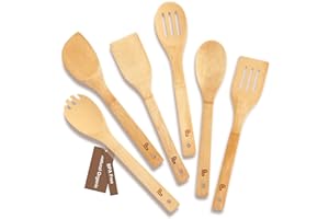 Puluole Wooden Utensils for Cooking - 6 Piece Wooden Spoons for Cooking,Premium Wood Spatula for Cooking,Non-Stick Wooden Coo