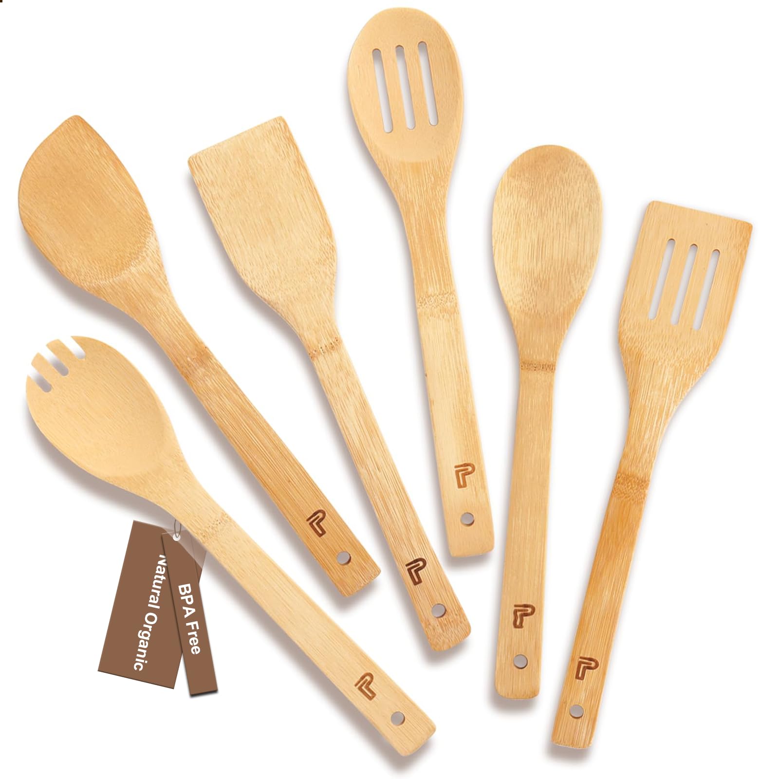 Wooden Spoons for Cooking,6 Piece Wooden Spoon Set,Wooden Spatula for Cooking,Slotted Wood Bamboo Spoon,Wooden Utensil Set,Premium Wood Kitchen Utensils
