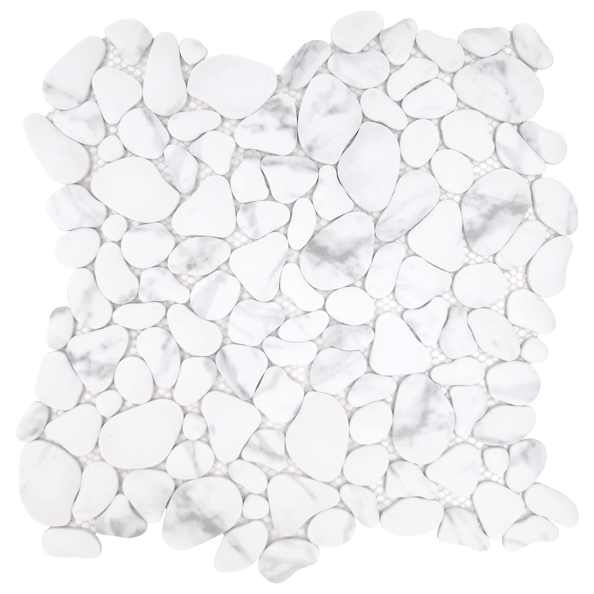 Photo 1 of Sunwings Pebble Tile for Shower Floor Border Kitchen Bathroom Backsplash. Marble Stone Looks Wall and Floor Tile, 10 Sheets, Carrara White.