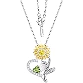 PERJI Valentine's Day Gifts for Women - 925 Sterling Silver Double Birthstone Sunflower Necklace, Anniversary Birthday Jewelry You are My Sunshine Gifts for Wife Couple Girlfriend 18"+2" Non Tarnish