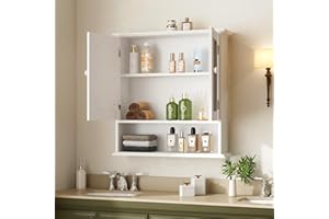TimberVibe Studio Bathroom Cabinet with Mirror, Wall Mounted Bathroom Medicine Mirror with 2 Mirrored Doors, Vanity Mirror wi