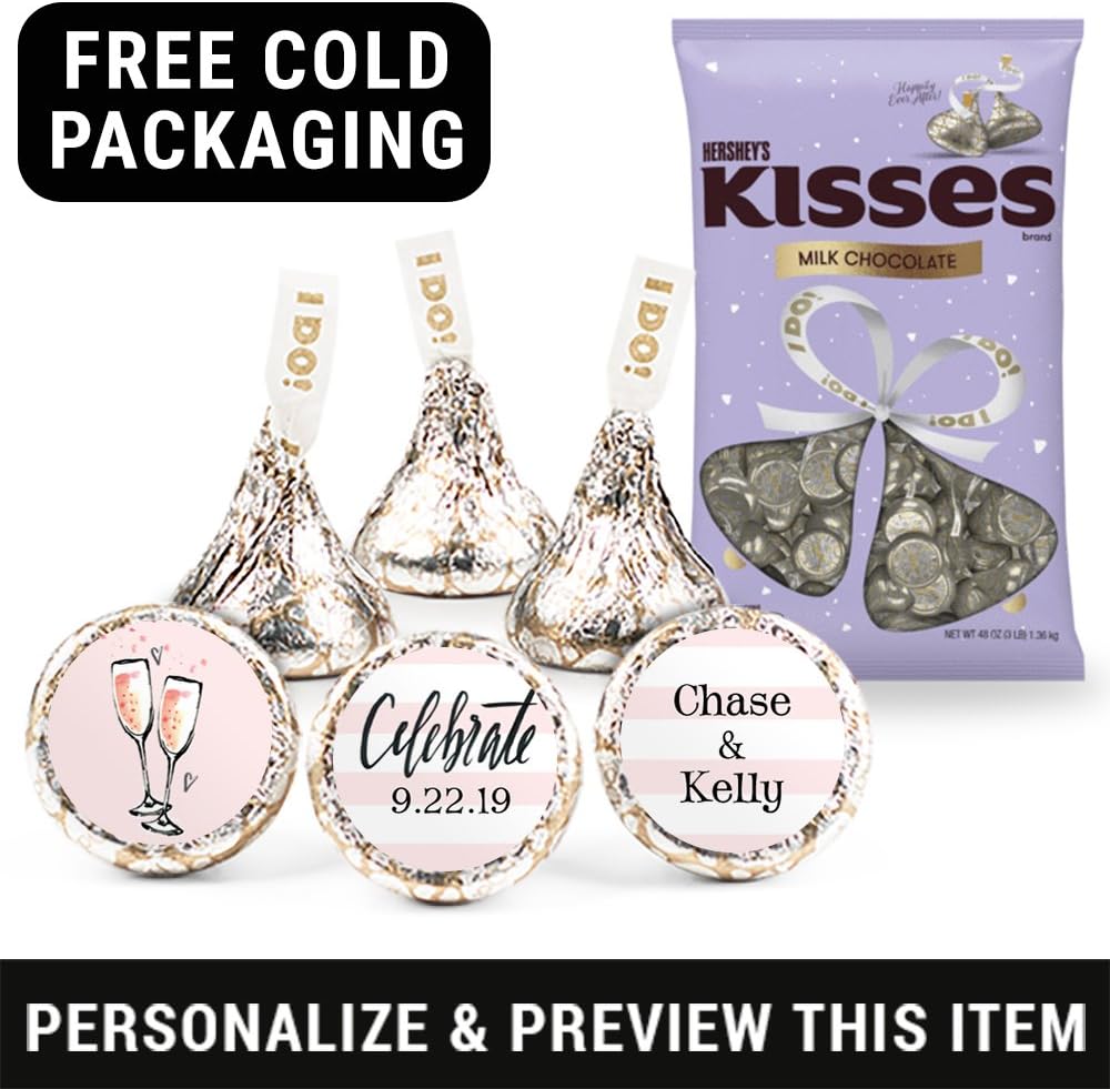Chocolate Wedding Favors Personalized Kisses and Stickers 3lbs (Approx 300 Kisses)