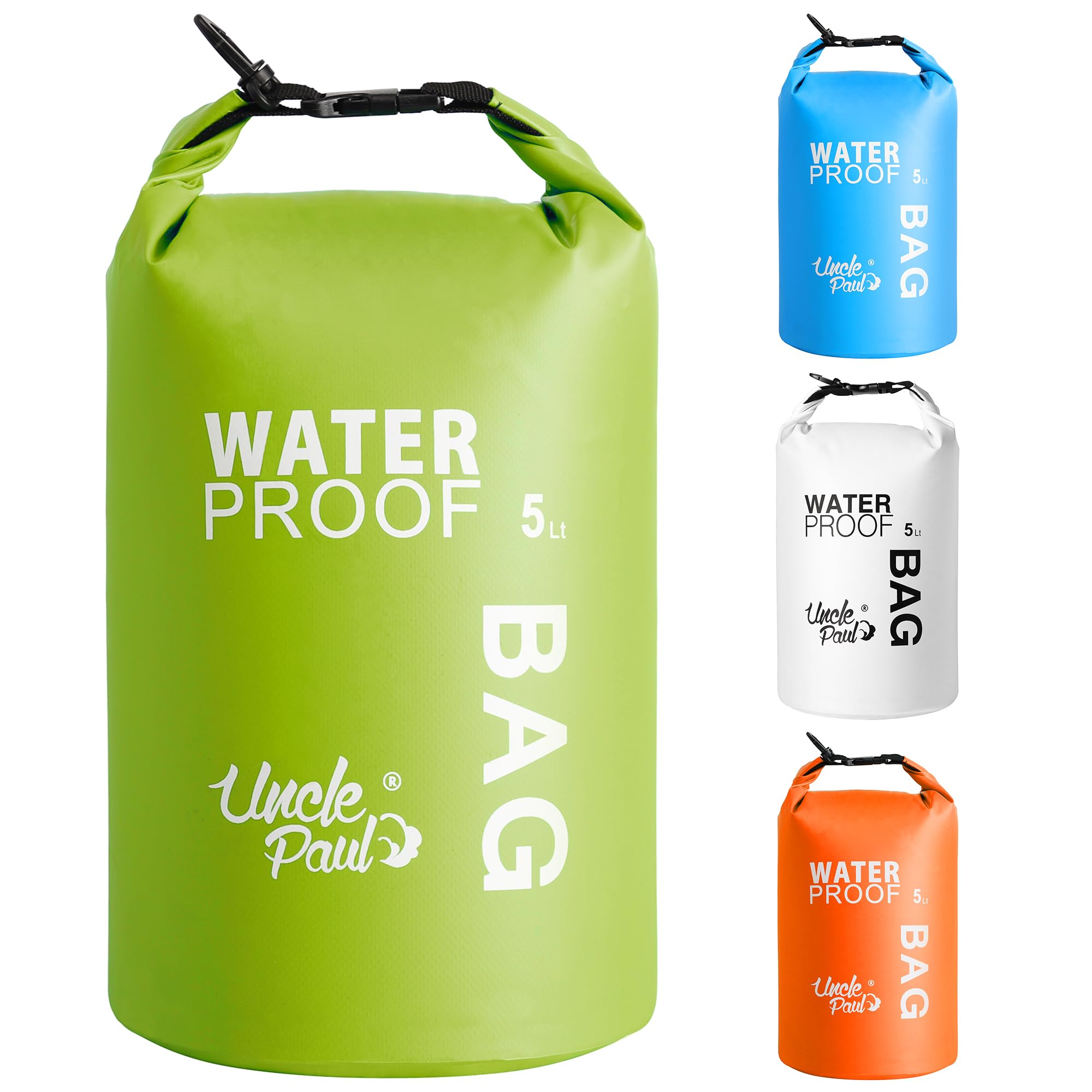 Uncle Paul Boat Dry Bags - Belongings Protection Waterproof Bag for Outdoor Drifting Boating Kayaking Fishing Rafting Swimming Camping Canoeing Surfing Leaf Green 5 Literes(1.1 UK gal)