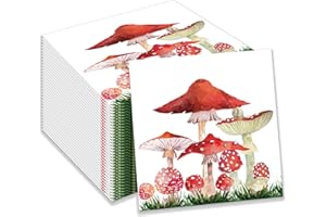 OXYLIPO 40Pcs Red Mushroom Paper Napkins Birthday Party Napkins Disposable Set Watercolor Mushroom Themed Party Supplies
