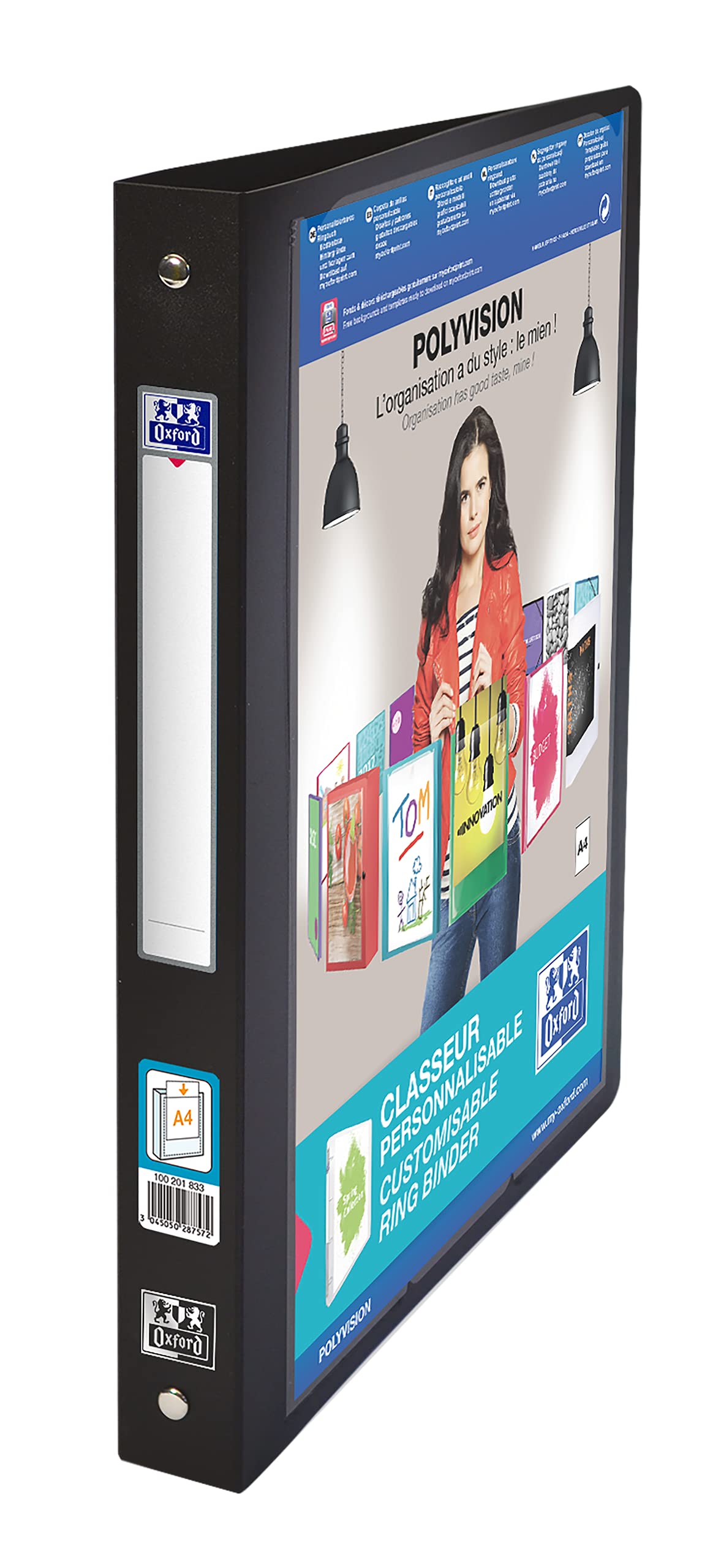 Elba - 100201833 - Polyvision Personalized Rings Binder Back 30mm Polypropylene Opaque A4, Assorted colors(White / Black / Red / Blue)