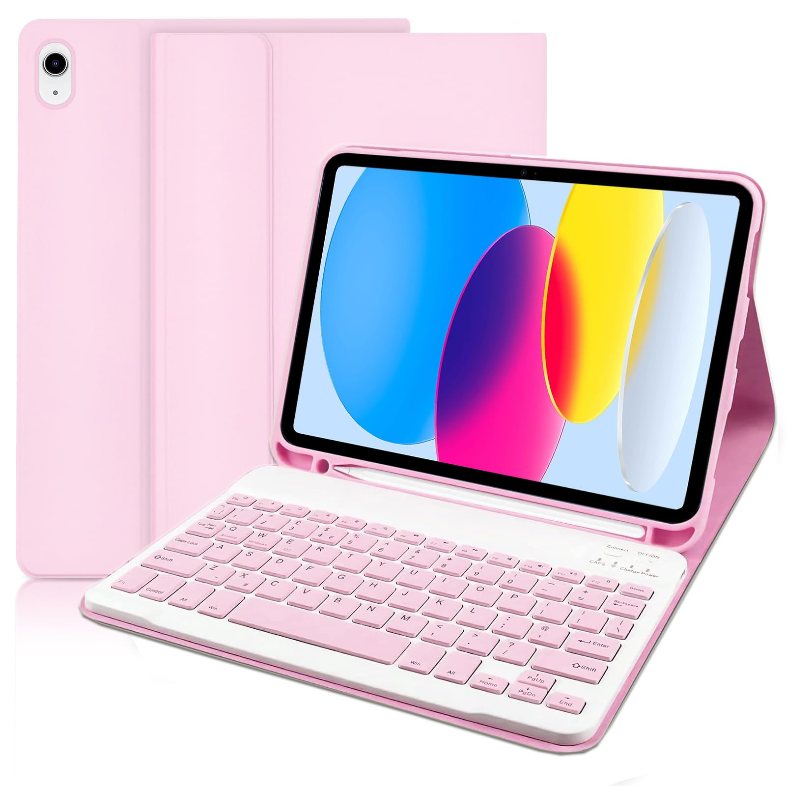 YUEJIDZ Keyboard Case for iPad A16 11th Generation 2025/10th Generation 2022(11/10.9 inch),Leather Cover with Detachable Magnetically Bluetooth Keyboard(UK Layout,QWERTY) for iPad 10th/11th Gen,Pink