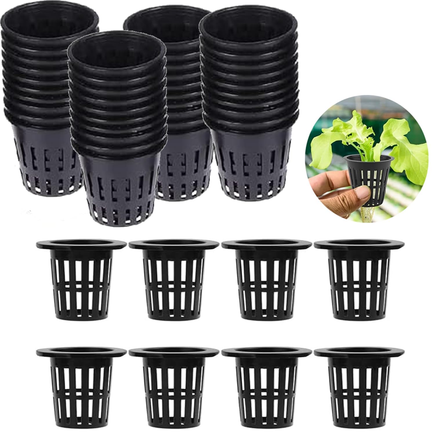 RXKFIGX 60 Pack 2 Inch Net Pots, Garden Slotted Mesh Net Cups, Plastic Orchids Pot Plant Nursery Basket with Wide Lip for Aquaponics, Hydroponics, Garden Balcony Planting
