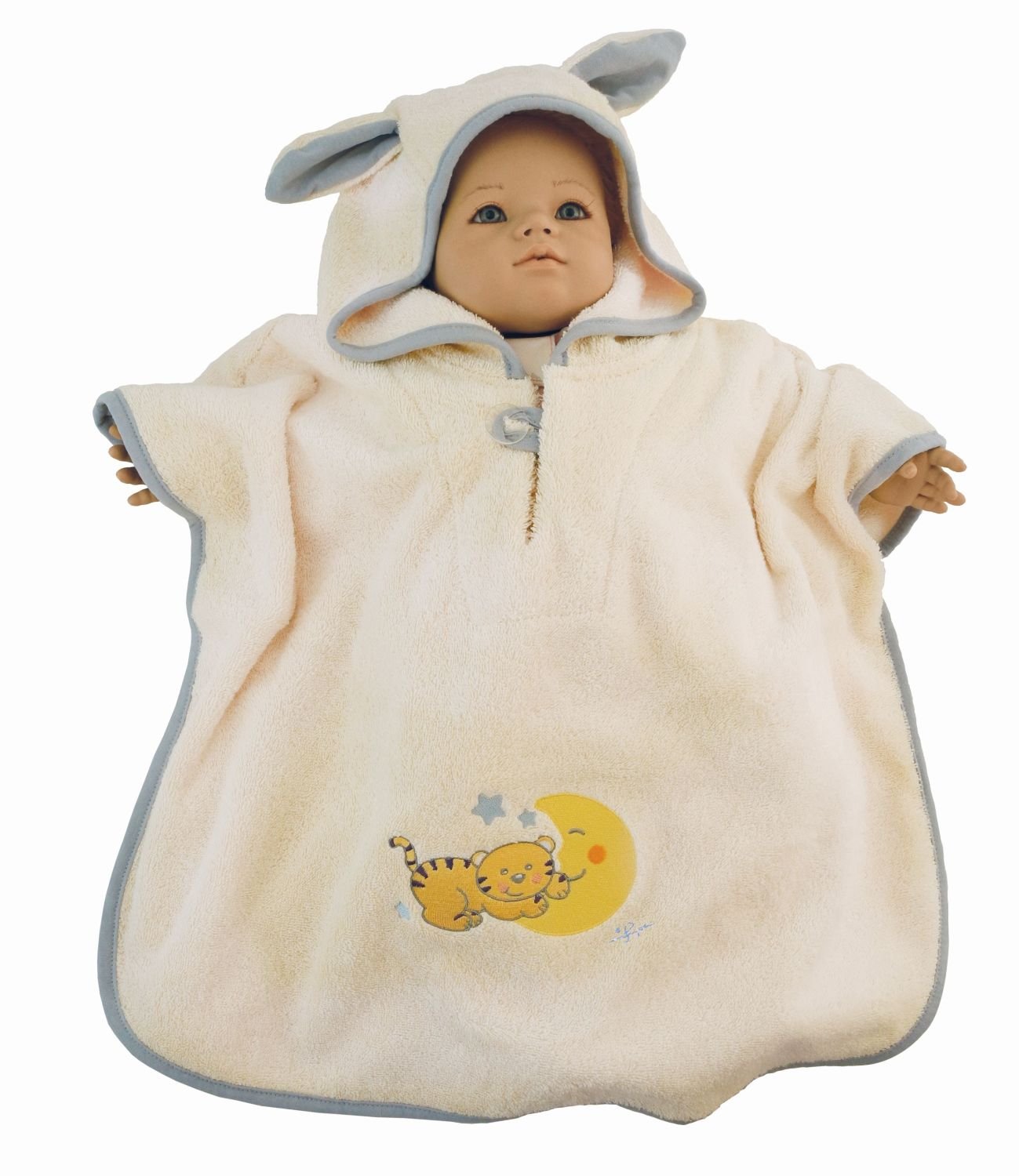 BIECO 44500003 - Baby Poncho Bathrobe 100% Cotton in Beige, with cat Mia, About 79 x 65 x 0.5 cm, from 0 Months