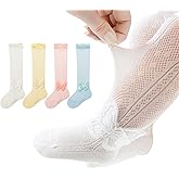 BEHELE Baby Toddler Girl Knee-hight Lace Socks Kids Thin Mesh Princess Mary Jane Dress Socks Tube Uniform Stockings 4 Pairs