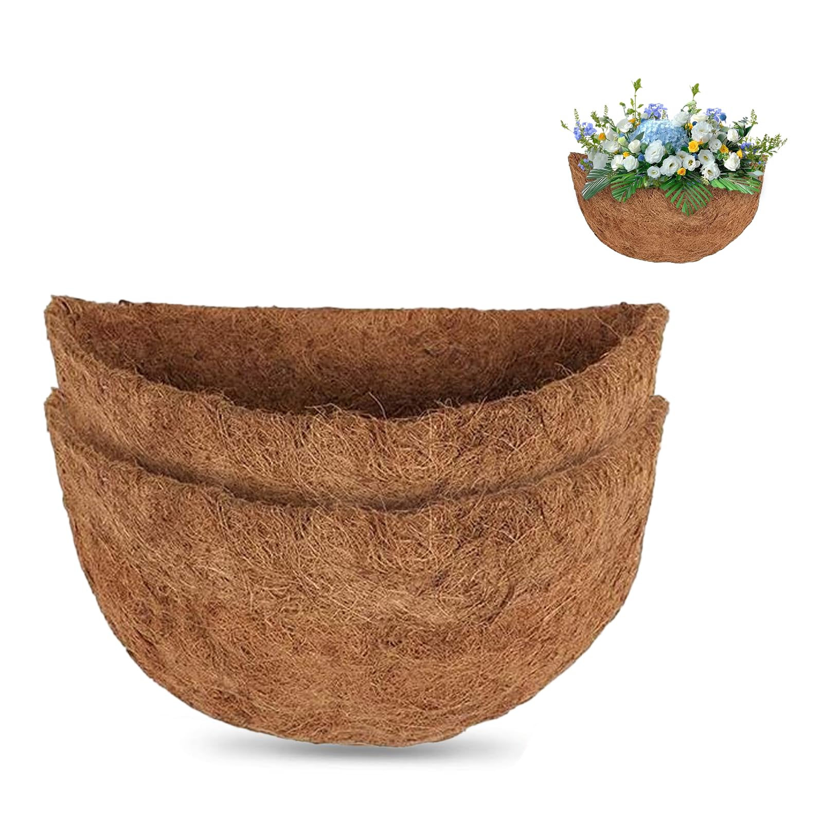 IHONYI 2Pcs Hanging Basket Liners, Wall Planter Liner Coco Fiber Replacement Coconut Fibre Basket Flower Box Moulded Inserts Garden Wall Basket Manger Hanging Basket Replacement (Brown, 35CM)