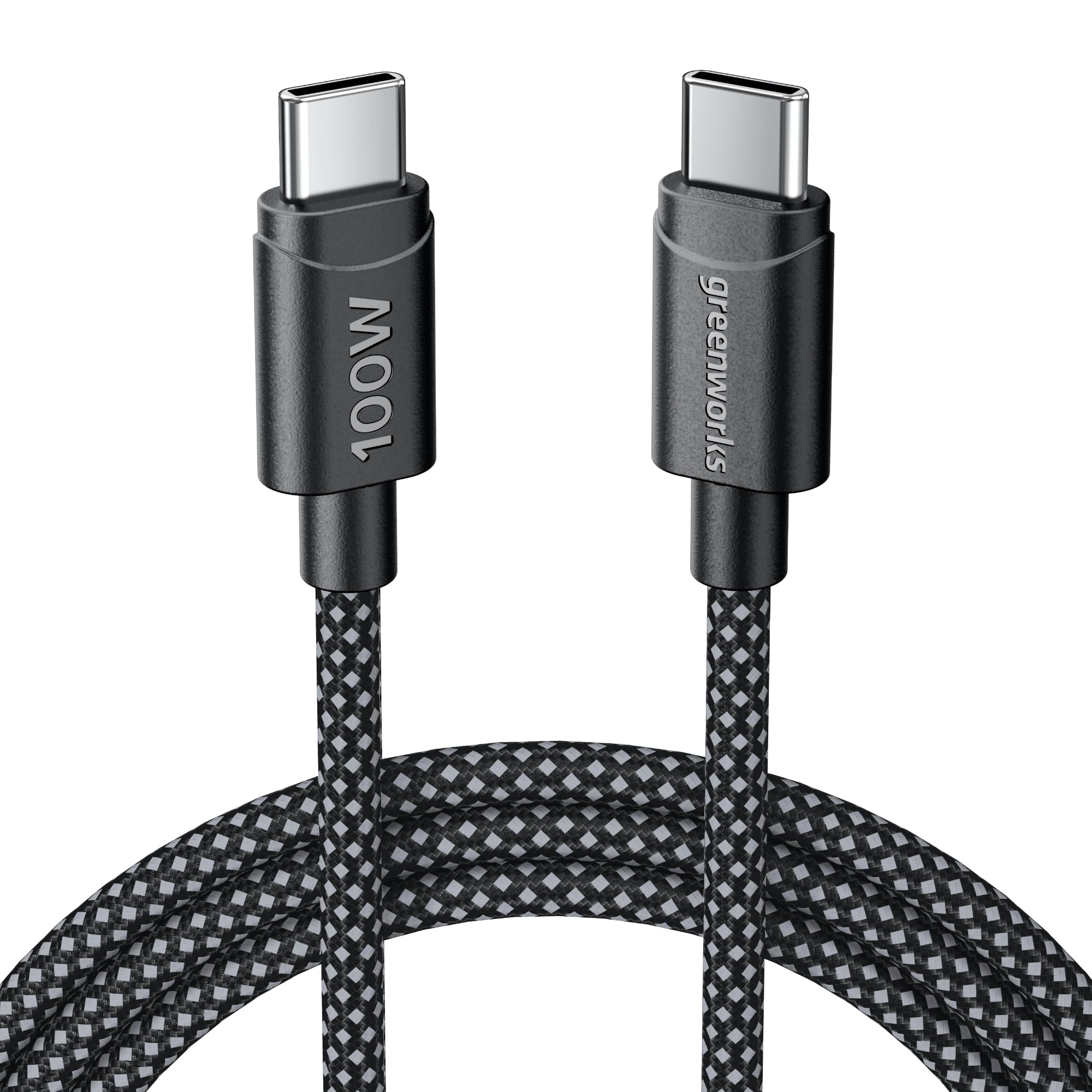 Greenworks (100W) 3 FT Braided USB C Charger Cable. Fast Charger. Great for MacBook Air, MacBook Pro, iPhone 17, iPad, Galaxy S25 / S24. Pixel 10