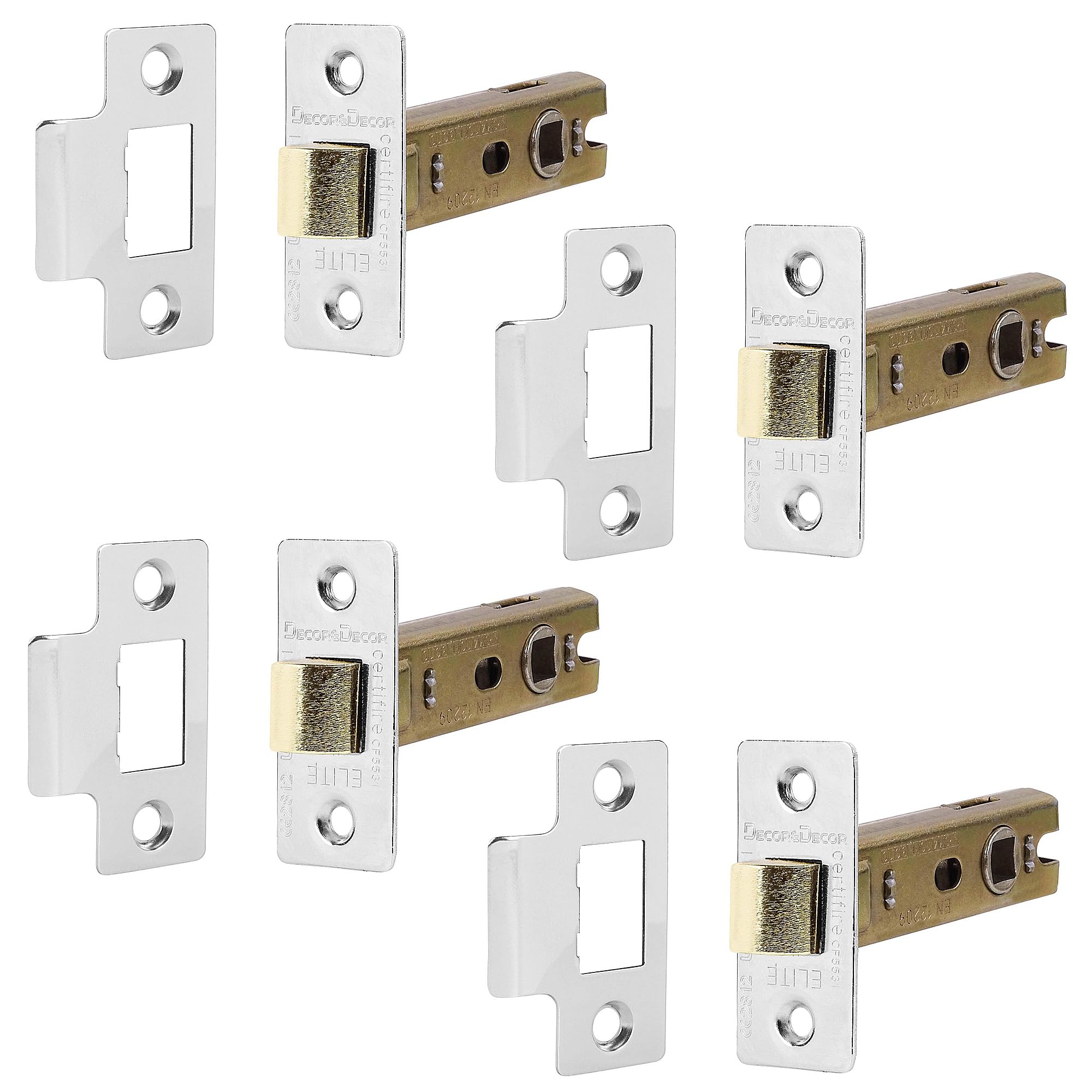 Decoranddecor 2.5 Inch Tubular Mortice Latch for Internal Doors, Fire Rated - 4 Pack - 44 mm Back Set - 64 mm Overall Length - Polished Chrome