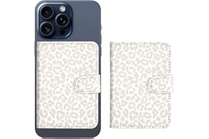 HAOPINSH for MagSafe Wallet Magnetic Wallet Card Holder, White Leopard Cheetah Pattern Detachable Flip Leather Kickstand Card Slots RFID Blocking for iPhone 15/14/13/12 Series