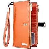ANDOILT Women's Genuine Leather Wallet RFID Blocking Credit Card Holder Zipper Purse Cell Phone Handbag