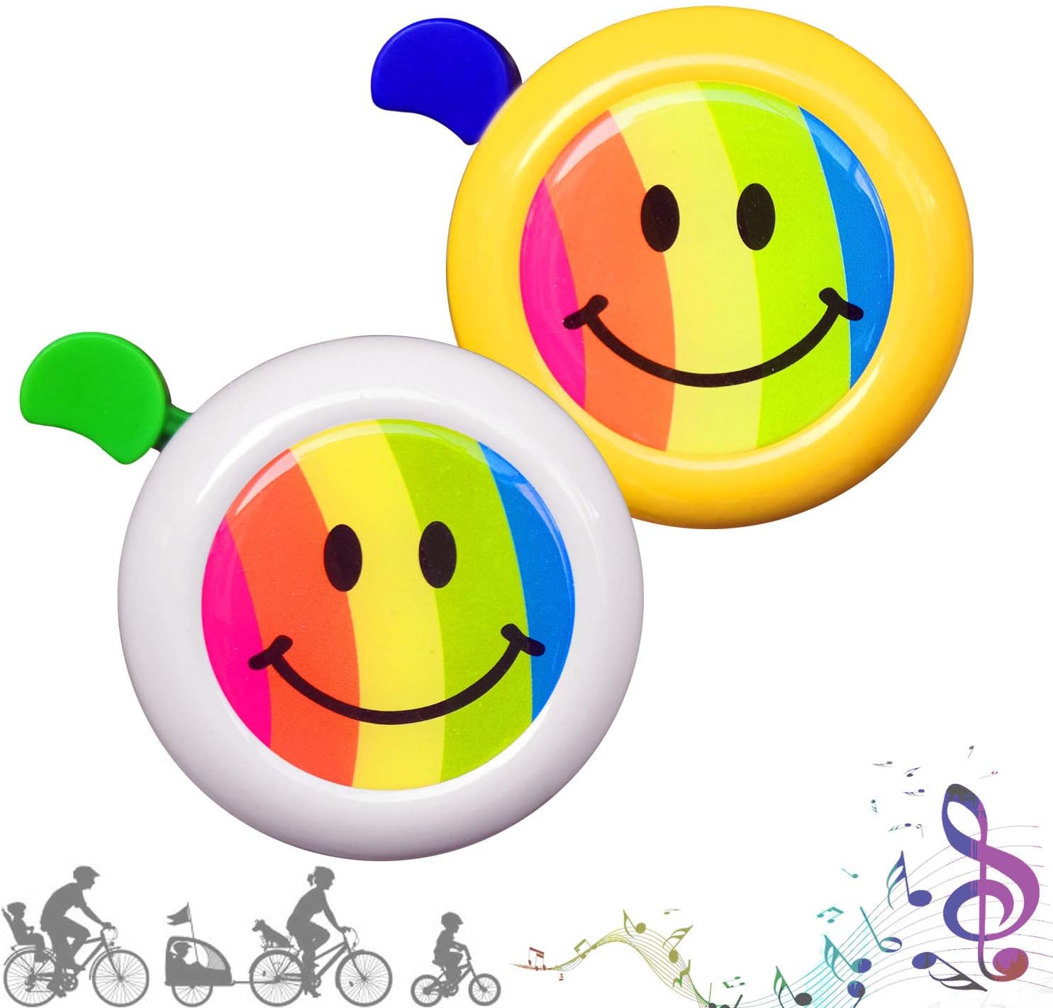 CUKCIC Bicycle Bell for Kids Child Girl Boy Bike Horn Multicolor Smile Face Loud Crisp Clear Sound Bike Accessories 2pcs