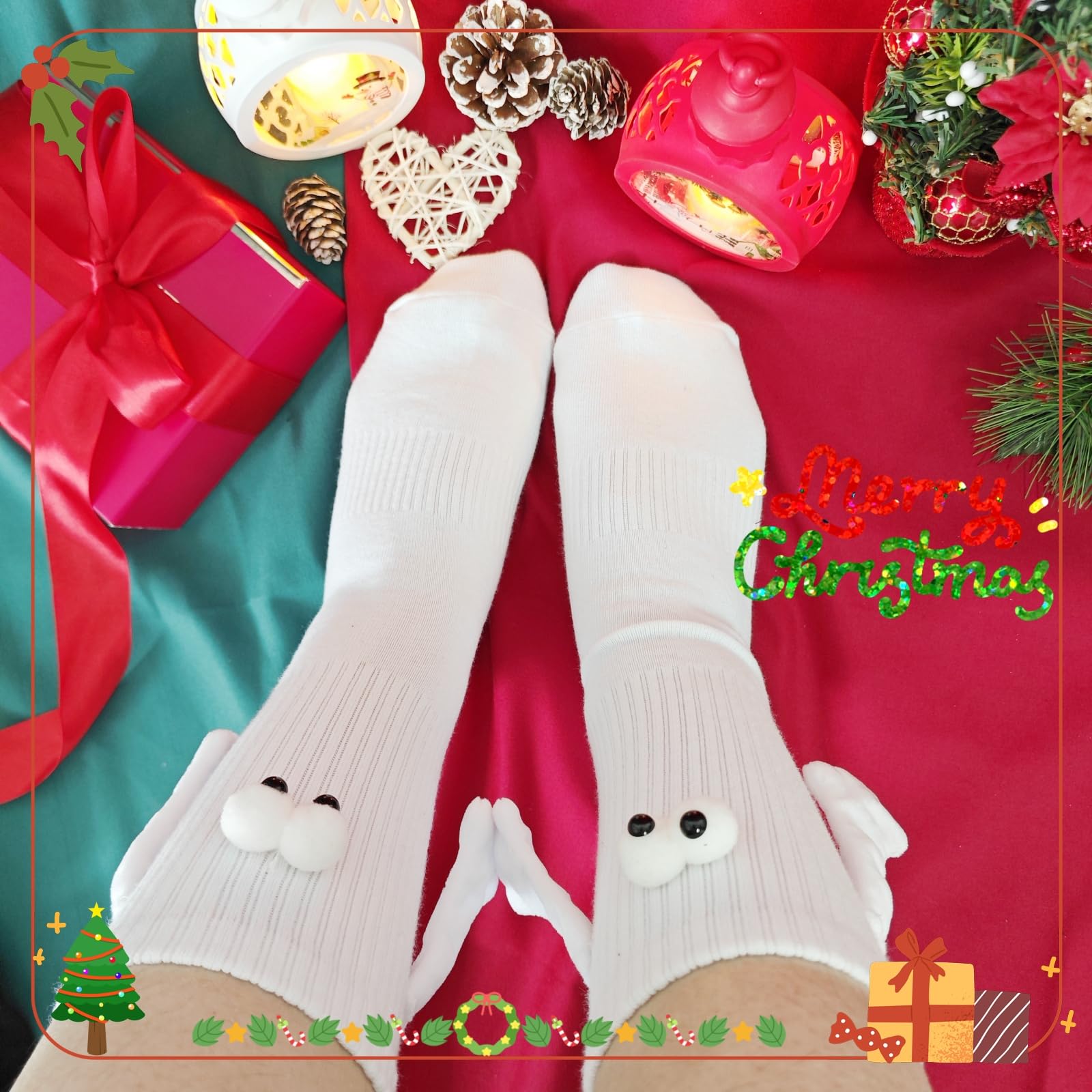 Rhuyoshn Magnetic Socks for Couples - Novelty Holding Hands Socks, Funny Gift for Men, Women, Kids