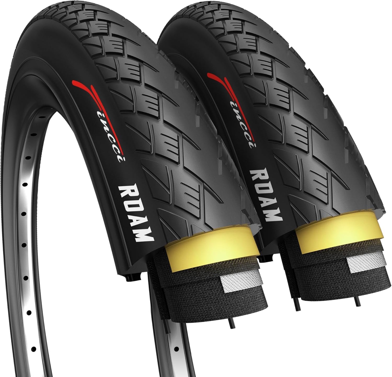 Fincci Semi-Slick 700x35c Tyres - Pair Foldable Tires 28 x 1.4 inch with 1mm Nylon Puncture Proof 30 TPI - 700c Tyres 37-622 for Gravel, City, Electric, Folding, Hybrid, Road & Touring Bicycles