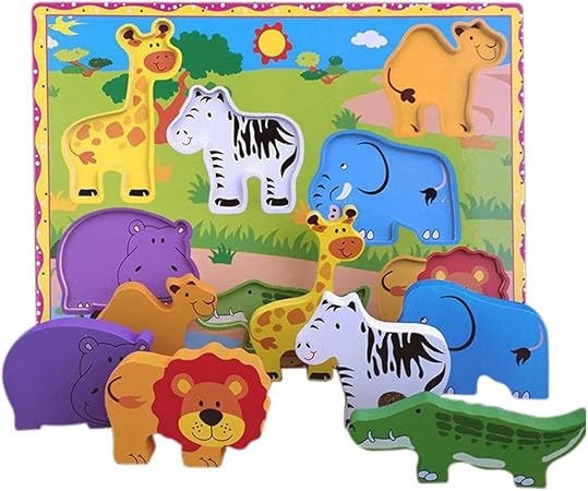 Lewo Wooden Wild Animals Chunky Puzzle 