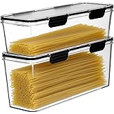 EORTA Set of 2 Spaghetti Pasta Storage Container with Lid, (3.6L/2.8L) Clear Kitchen Pantry Organizer for Noodles, Flour & Dry Food, Plastic Canisters Keeper Box with Black Cover, Size M/L (Black)