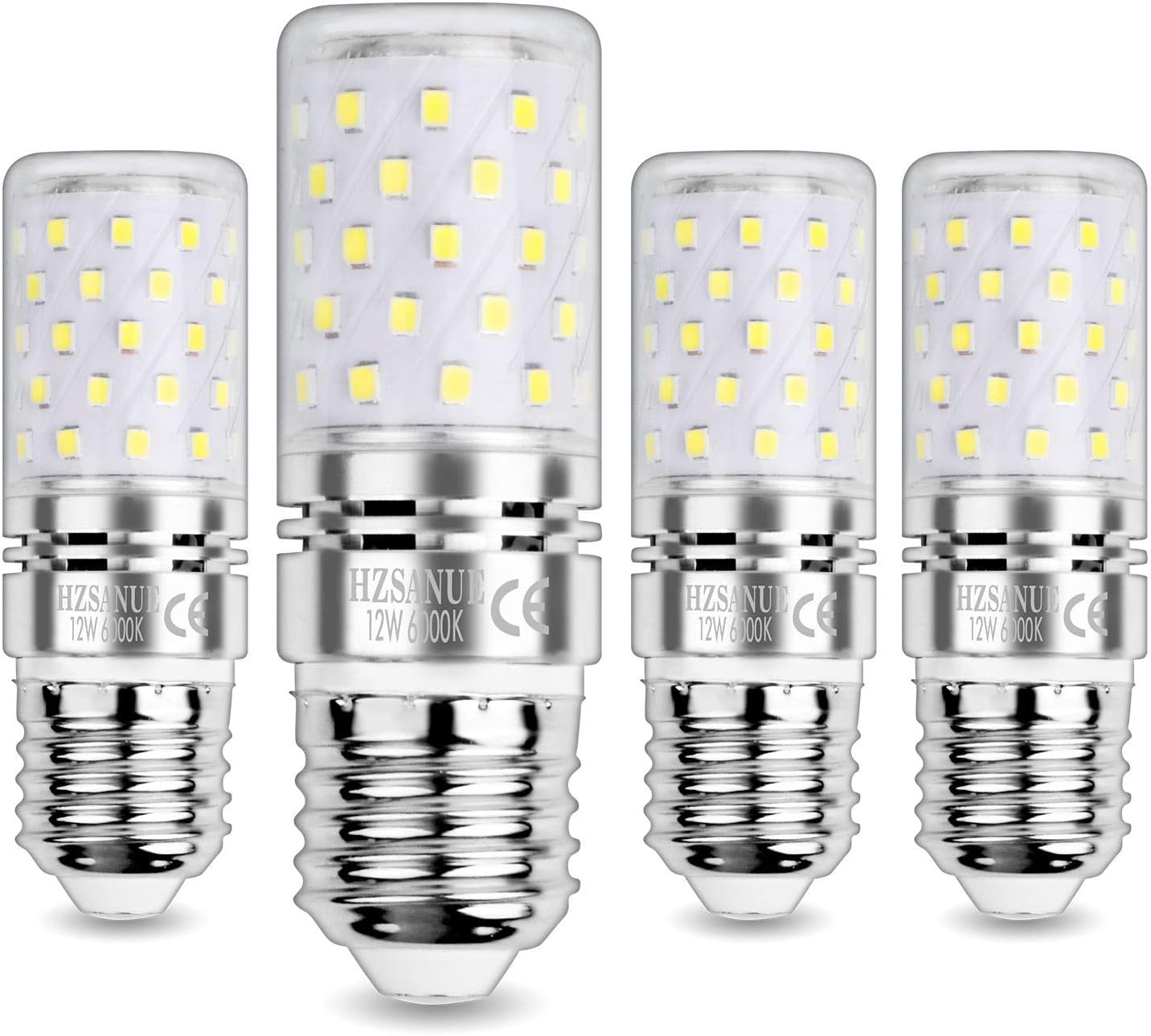 HZSANUE E27 LED Corn Bulbs 12W, 6000K Daylight White, 1350LM, Edison Screw Bulbs,100W Incandescent Bulbs Equivalent,Pack of 4