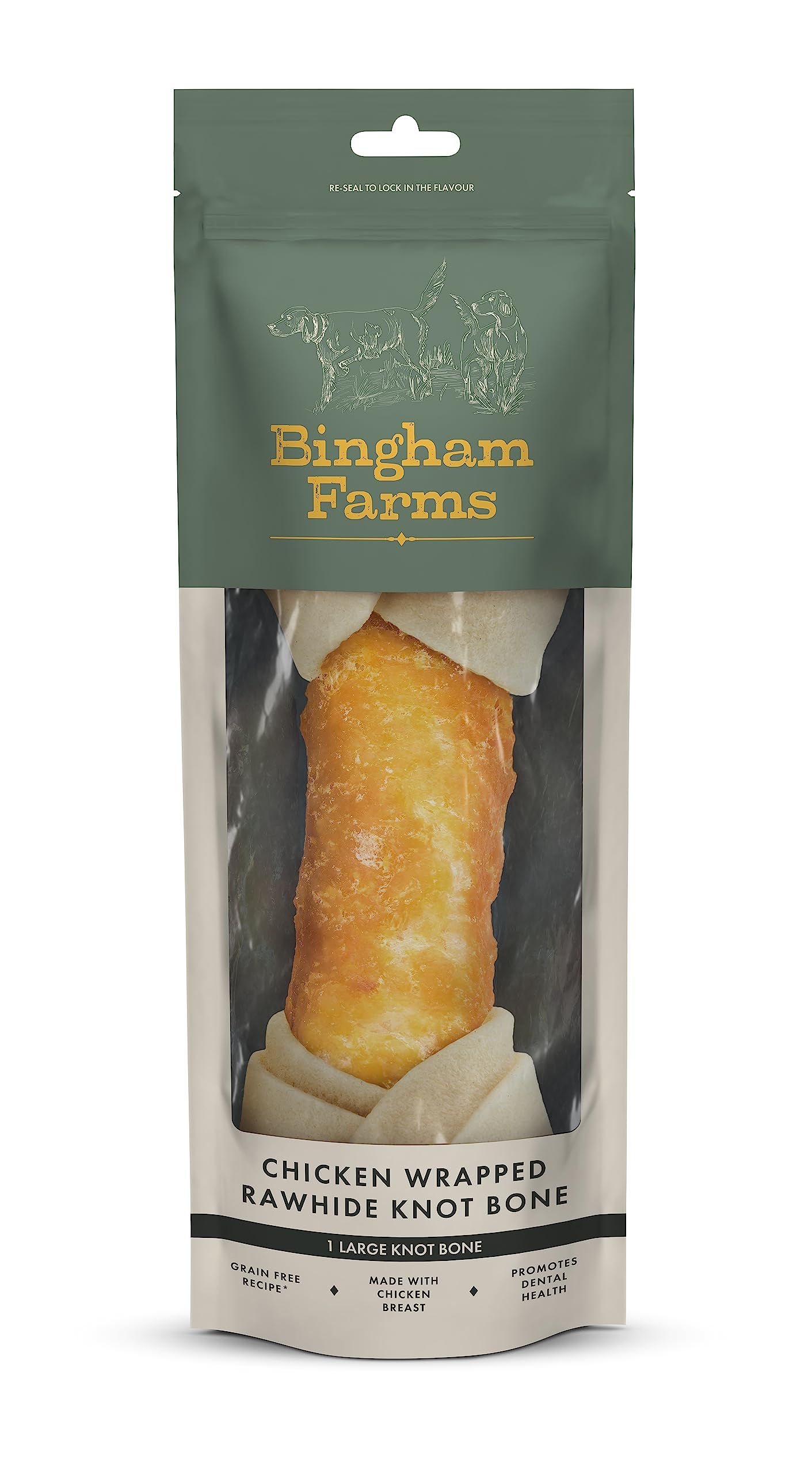 Bingham Farms Chicken Wrapped Rawhide Knot Bone Dog Treat - Dental Chew, Nutritious, Natural Flavour, High Protein – Large - 1 pk - 150 g