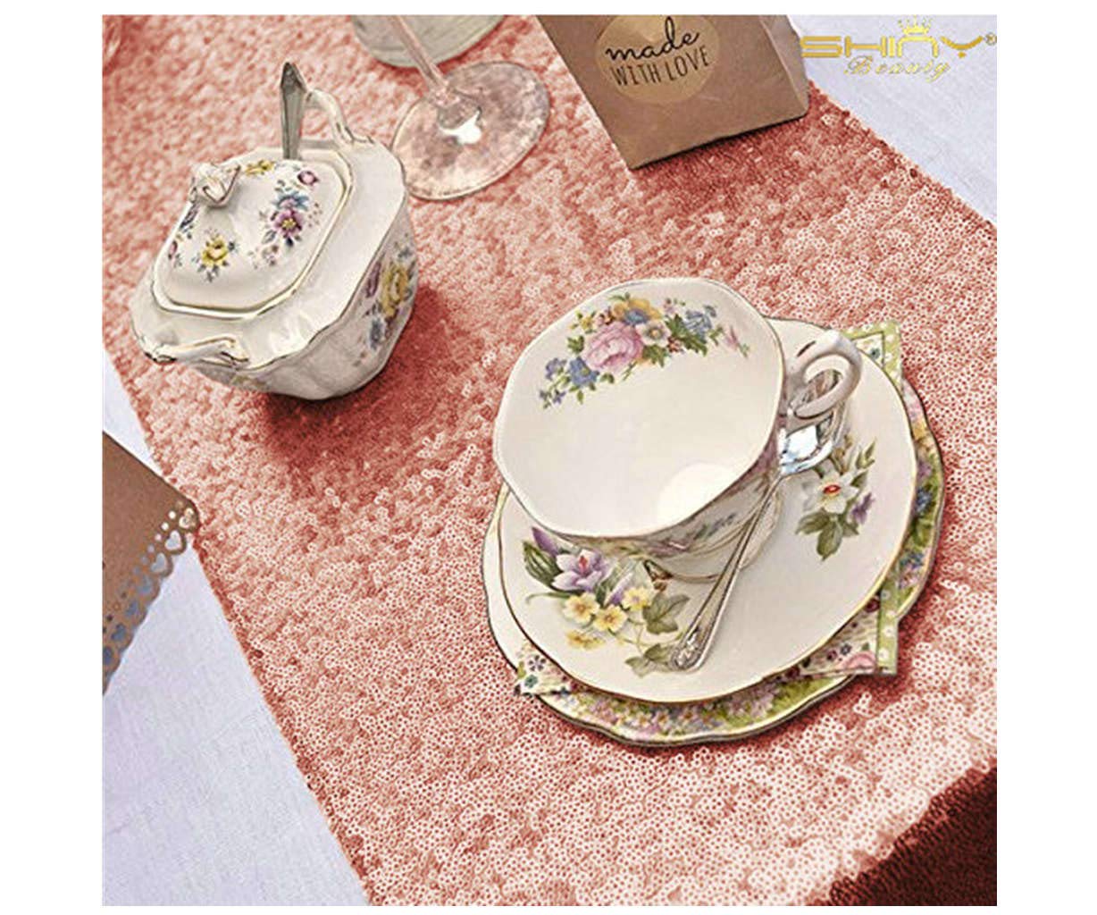 Best shinybeauty blush sequin table runner gold