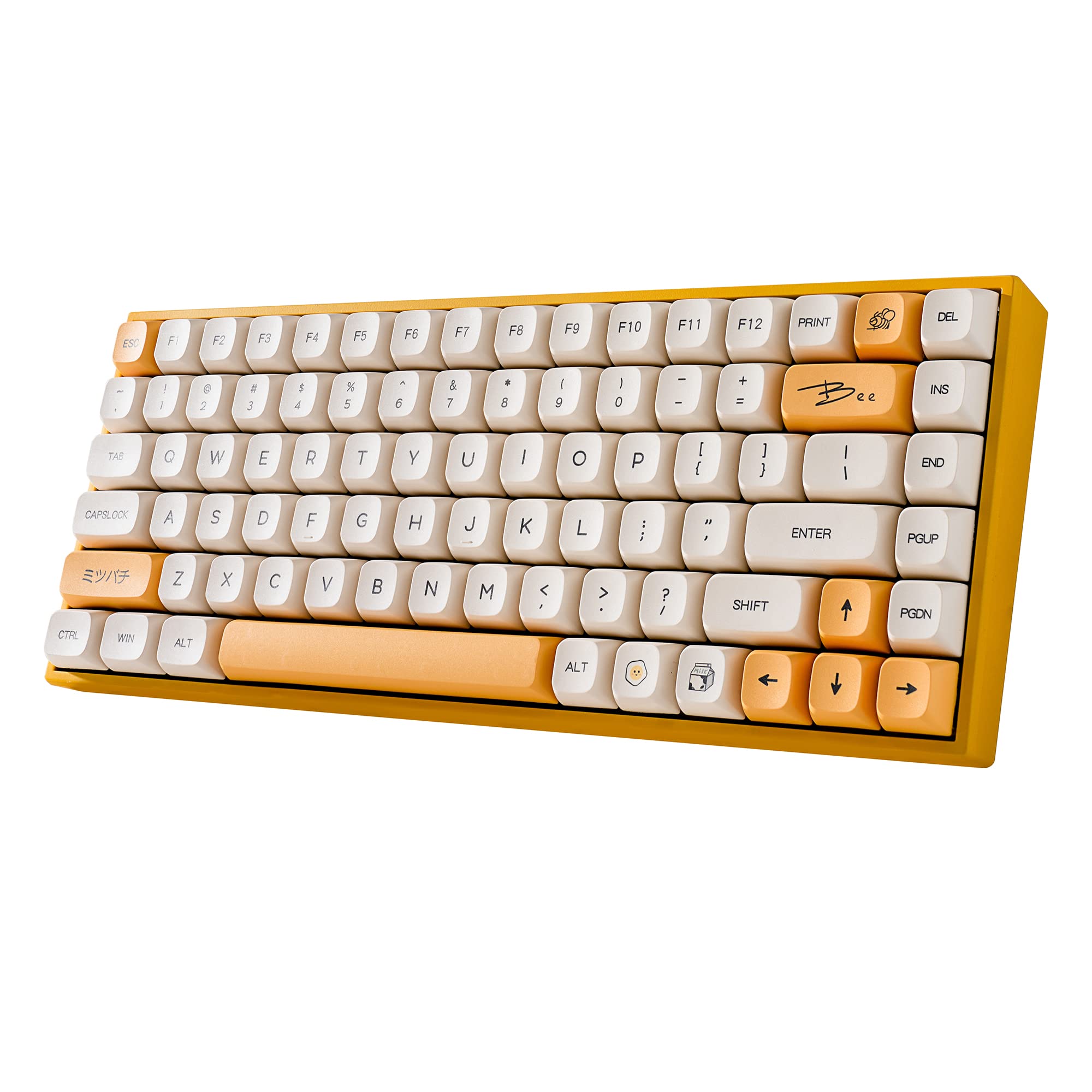 KD84 Hot Swappable 75% Compact Gateron Yellow Switch Keyboard, Bluetooth 5.0/Wireless 2.4G/Wired Type-C Tri-Mode N-Key Rollover RGB Mechanical Gaming Keyboard (Honey Milk XDA Keycaps)