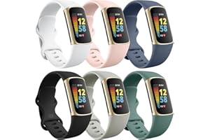 Ouwegaga 6 Pack Band Compatible with Fitbit Charge 6/Fitbit Charge 5 Bands Women Men, Durable TPU Soft Waterproof Sport Replacement Strap for Fitbit Charge 6/Charge 5 Advanced Fitness Tracker, Small