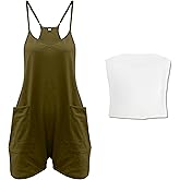 Jeqeocafy Women's Oversized Sleeveless Romper Casual Shorts Jumpsuit with Pockets & Strapless Underwear 2 Piece Set