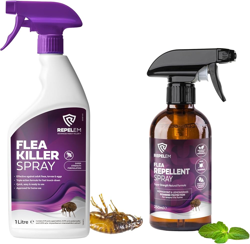 REPELEM Flea Treatment Kit 1L Spray & 250ml Natural Repellent Home Kit