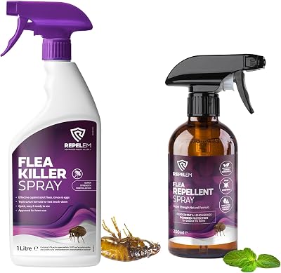 REPELEM Flea Treatment Kit 1L Spray & 250ml Natural Repellent Home Kit