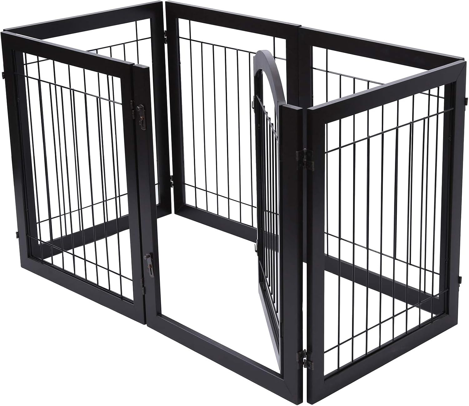 PAWLAND 144-inch Extra Wide 30-inches Tall Dog gate with Door Walk Through, Freestanding Wire Pet Gate for The House, Doorway, Stairs, Pet Puppy Safety Fence, Support Feet Included, Espresso,6 Panels: Baby