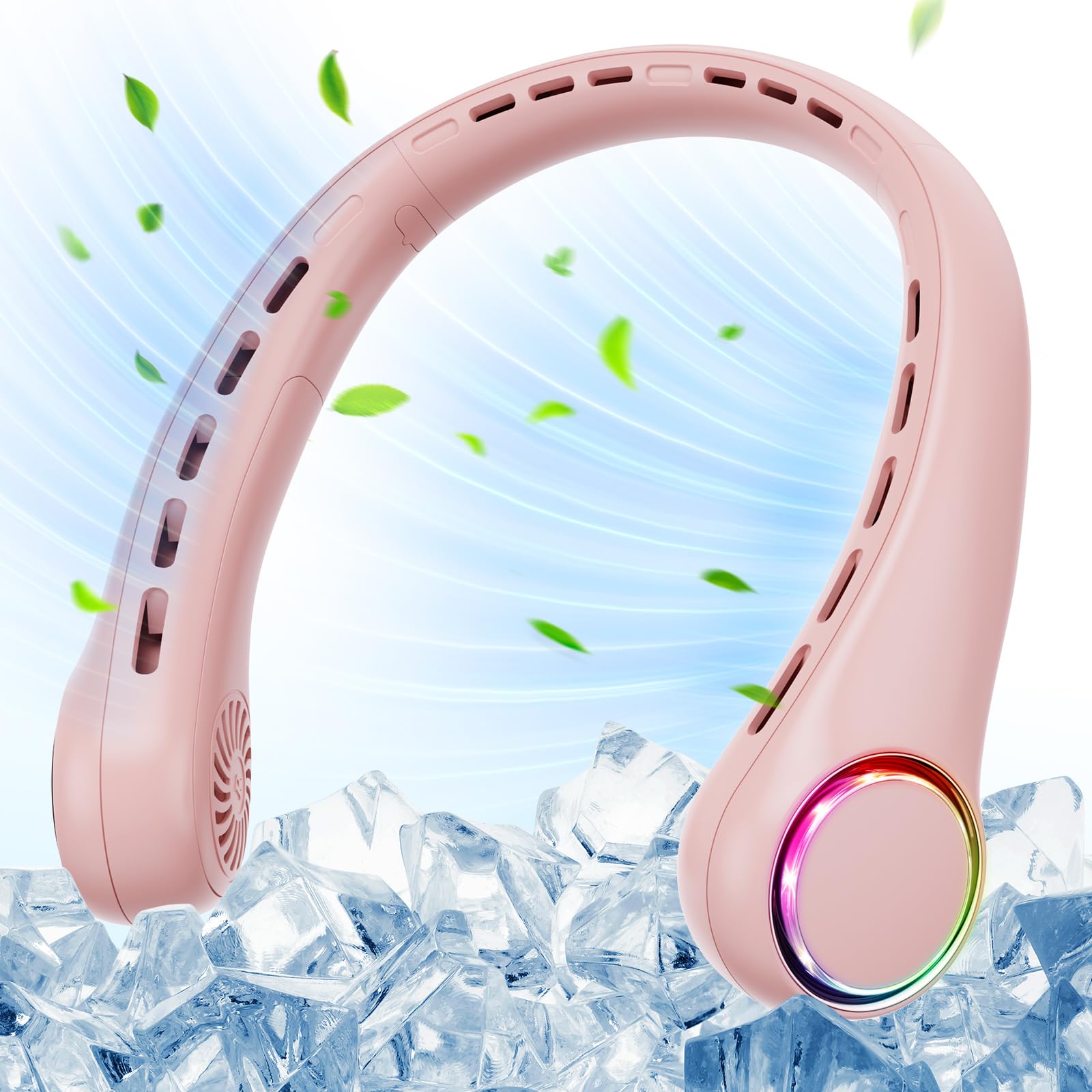 Photo 1 of Neck Fan - 360° Cooling Portable Fan with LED Light, Super Quiet Wearable Personal Fan, Summer Essentials & Must Haves Travel Fan for Home Office Travel Beach, Gifts for Men Women Pink