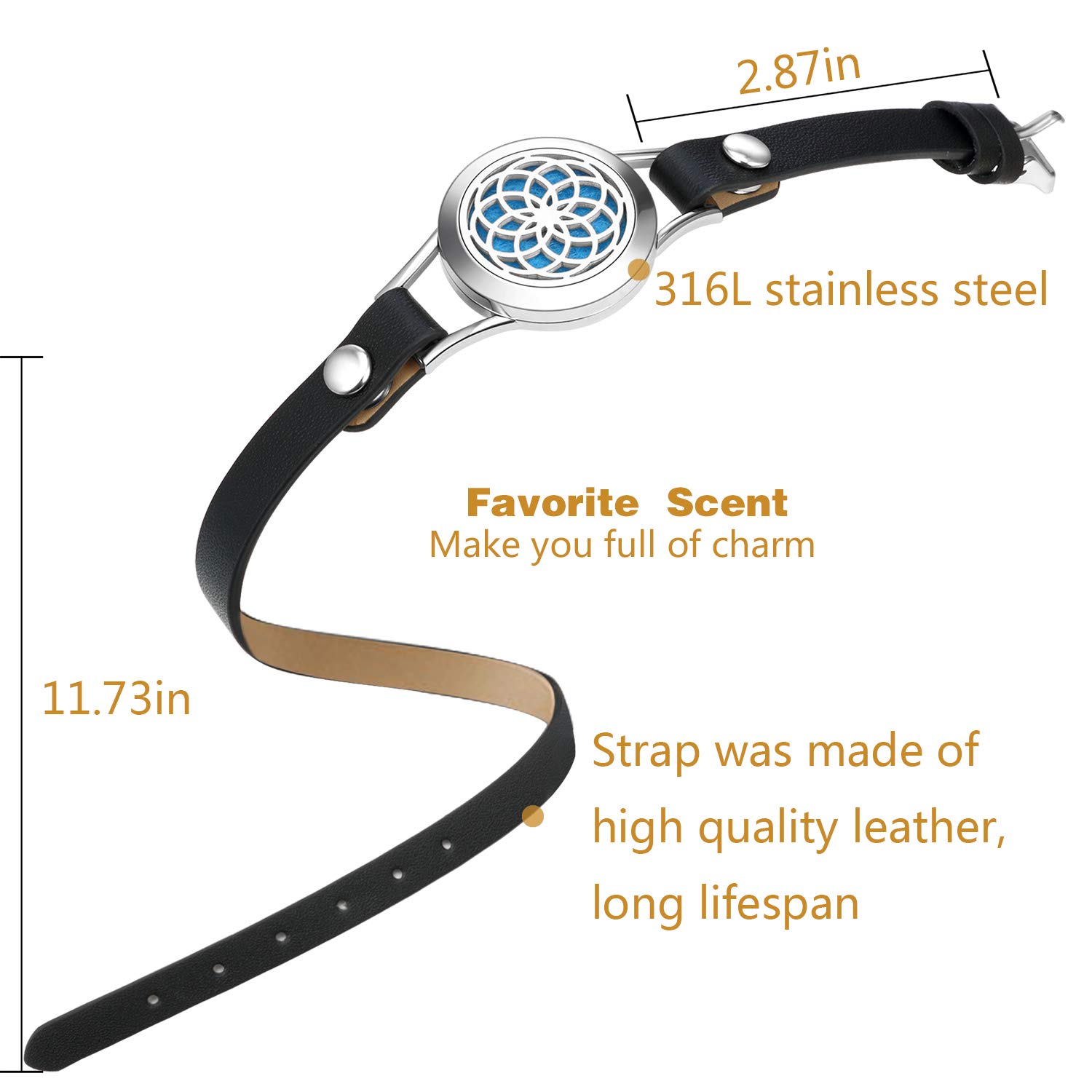 Aromatherapy Essential Oil Diffuser Bracelet Stainless Steel Adjustable Leather Band Charm Bracelet Jewelry Sets with 8 Scent Pads for Boys Girls, Sunflower
