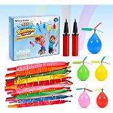 Nautydaddy 100 Rocket Balloons with 2 Pumps and 5 Helicopter Balloon Toys | Whistling Sound, 40-Inch, Reusable Latex, Birthday, Backyard, School, Outdoor Parties
